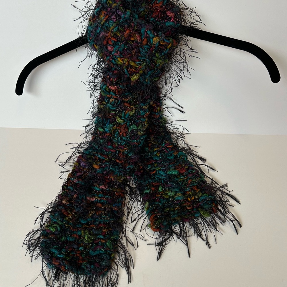 Hand Knitted Vintage Fuzzy Eyelash Yarn Women's Scarf